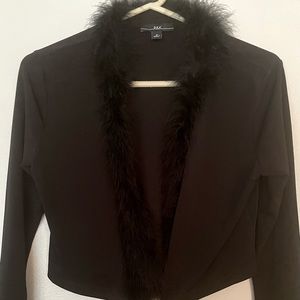 R&K Black Feather Trim Bolero Size Small